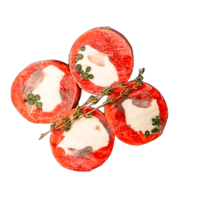 Рулет из нерки с сырной начинкой, креветкой и спаржей