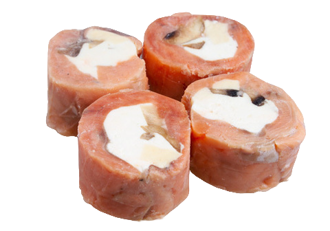 Рулетики из слабосоленого кижуча с сырной начинкой